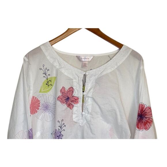 Cacique Top Women 22/24 White Floral Plus Size Tunic Swimsuit Cover Up Summer - Picture 2 of 7
